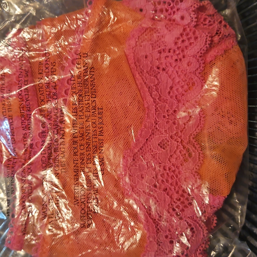 Victoria's Secret Tease Core Mesh High Leg Thong Orange And Pink Lace TrimXL NIP - Picture 8 of 9